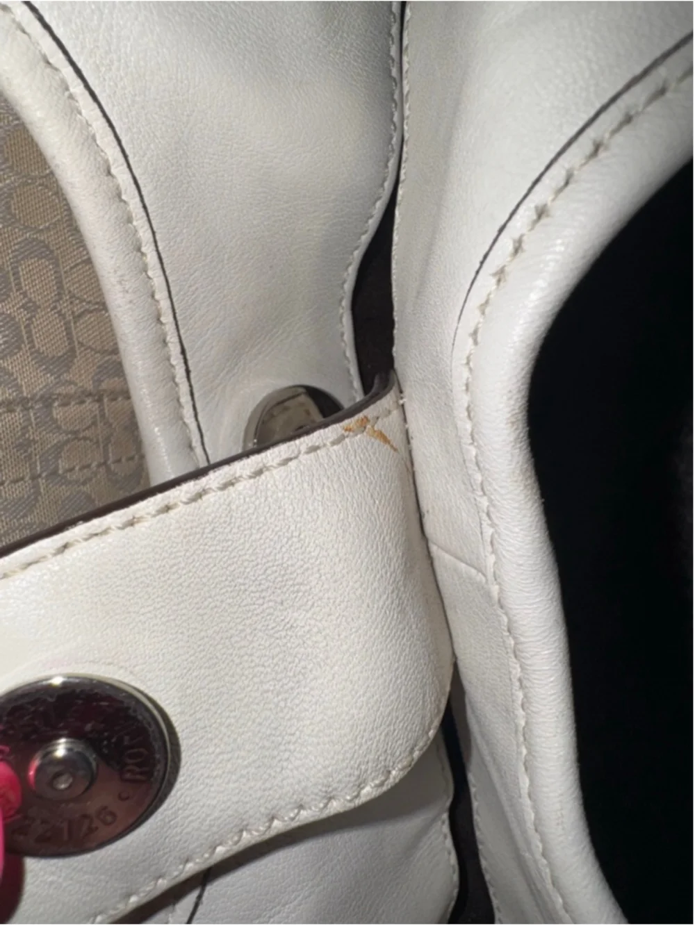 Coach Signature Jacquard Tote Cream White Leather Shoulder Bag Y2K
